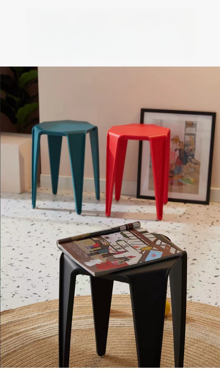 Stackable modern side table stools for cafes, offices, and home decor. Ideal for wholesale buyers looking for space-saving and versatile furniture options directly from China.