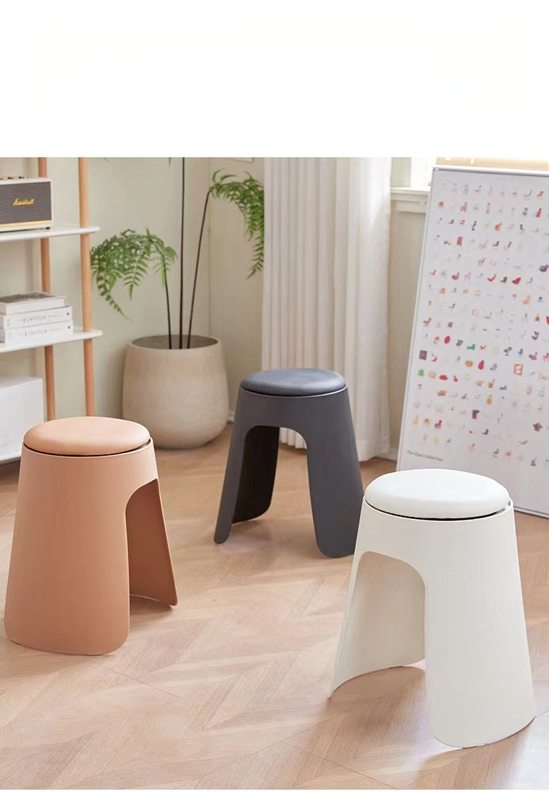 Stackable stools in a home setting, perfect for wholesale buyers seeking elegant and space-saving seating solutions for various environments. Ideal for offices, cafes, or creative spaces with easy storage options available from Chinese suppliers.