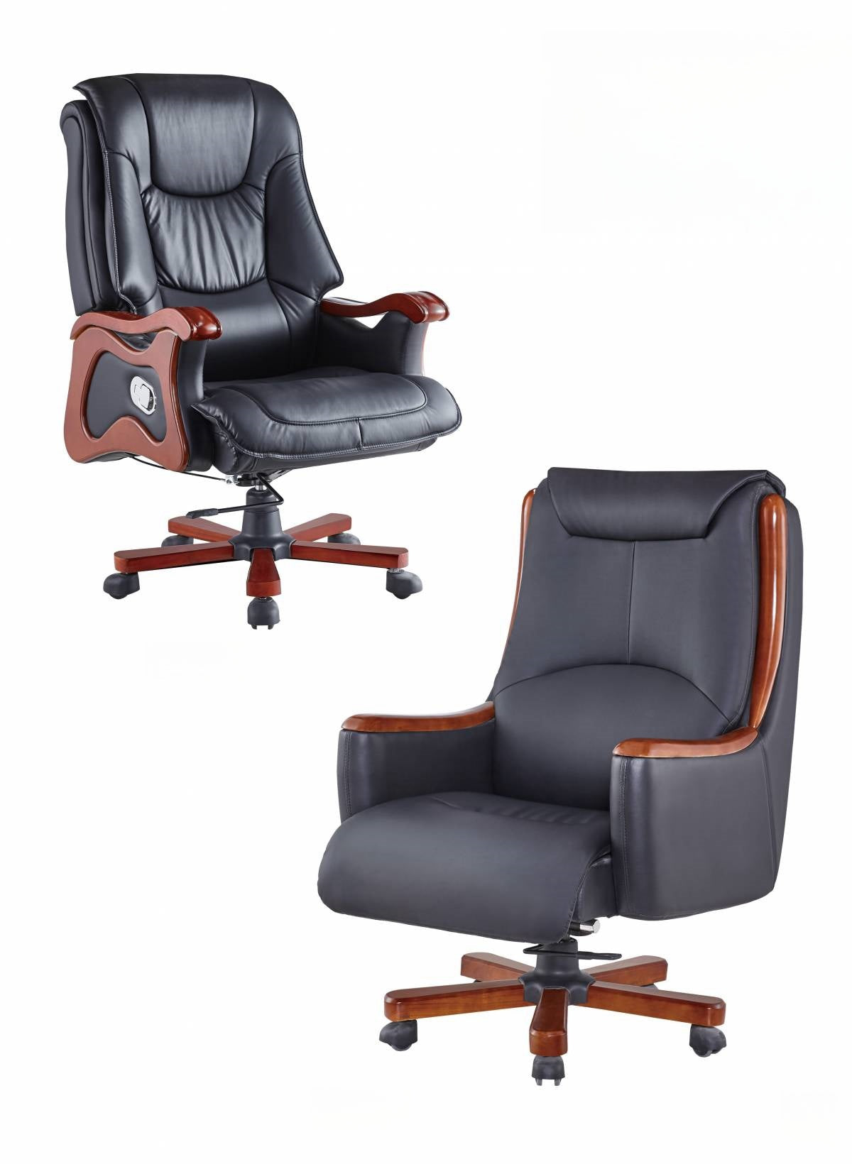 Executive ergonomic leather office chairs, ideal for professional environments, available for bulk wholesale directly from China. Features include adjustable armrests, reclining function, and swivel base for comfort in workspaces or home offices.