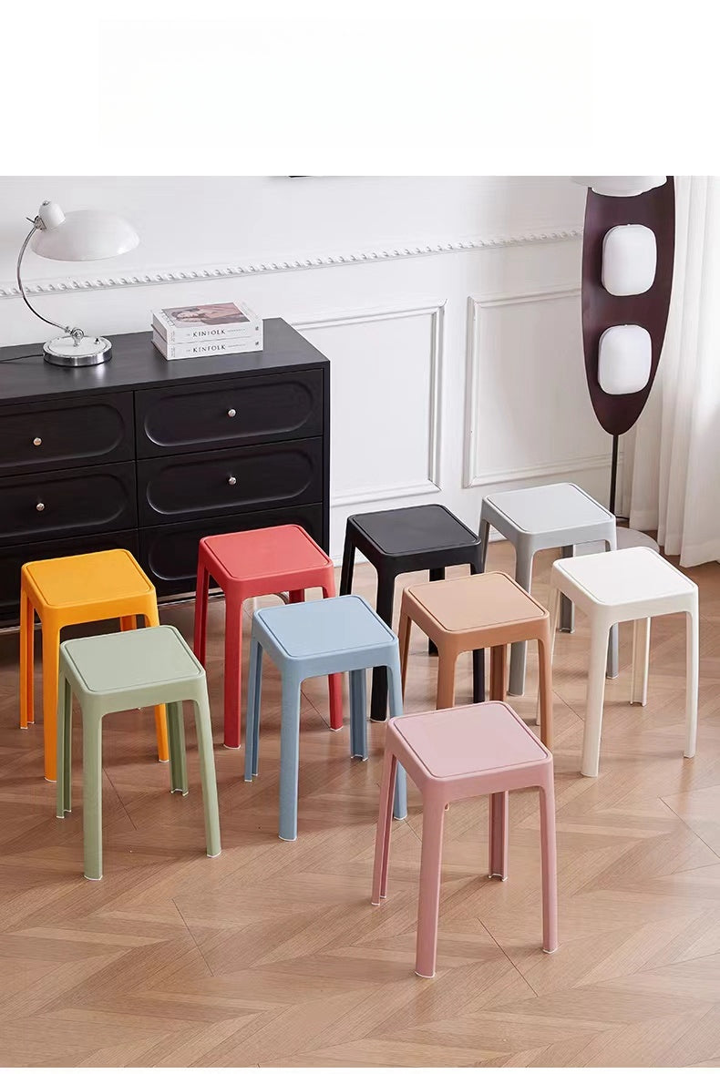 Stackable modern minimalist stools, ideal for living rooms, cafes, office spaces. Suitable for bulk orders and direct sourcing from China.