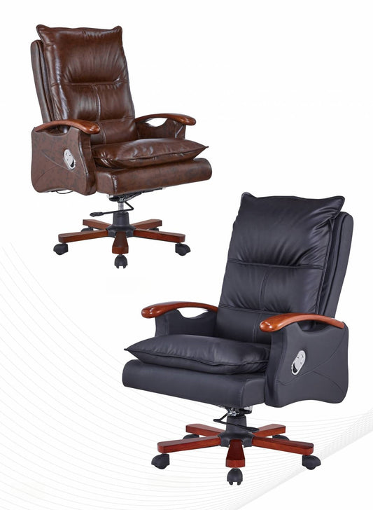 Ergonomic executive leather office chairs with reclining function, high-back lumbar support, and adjustable armrests, ideal for corporate and home office use. Suitable for wholesale orders directly from China.