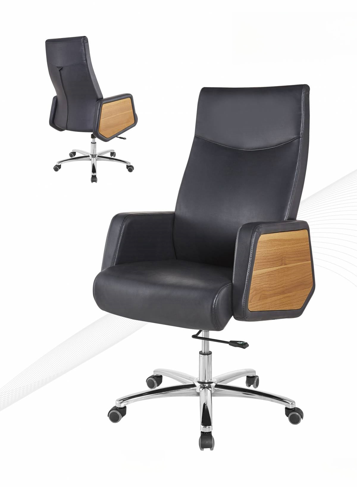 Executive leather office chair with ergonomic design, adjustable features, and lumbar support, ideal for offices and home workstations. Suitable for bulk purchases from direct China suppliers.