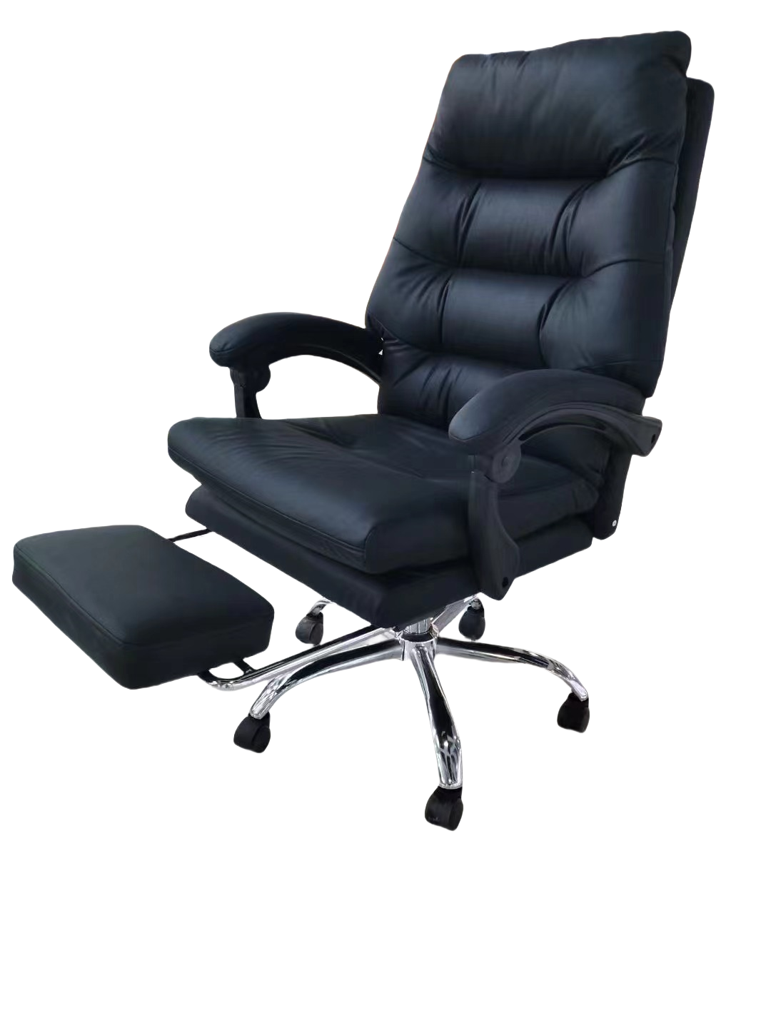 Ergonomic executive leather office chair with reclining function and footrest, ideal for long working hours and gaming. Suitable for bulk purchase from Chinese manufacturers at wholesale prices. Perfect for offices, home offices, and corporate environments. 