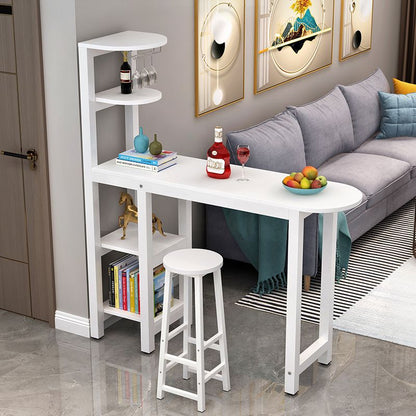 Compact bar table with shelving for wine and decor, accompanied by a stool. Ideal for small living rooms or home bars. Wholesale direct from China's leading furniture manufacturer.