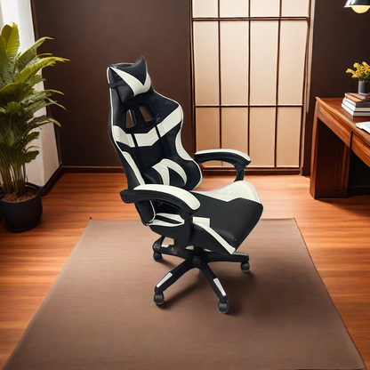 Ergonomic racing-style office chair with headrest and lumbar support, suitable for gaming setups, home offices, and business environments. Ideal for bulk import and wholesale from China.