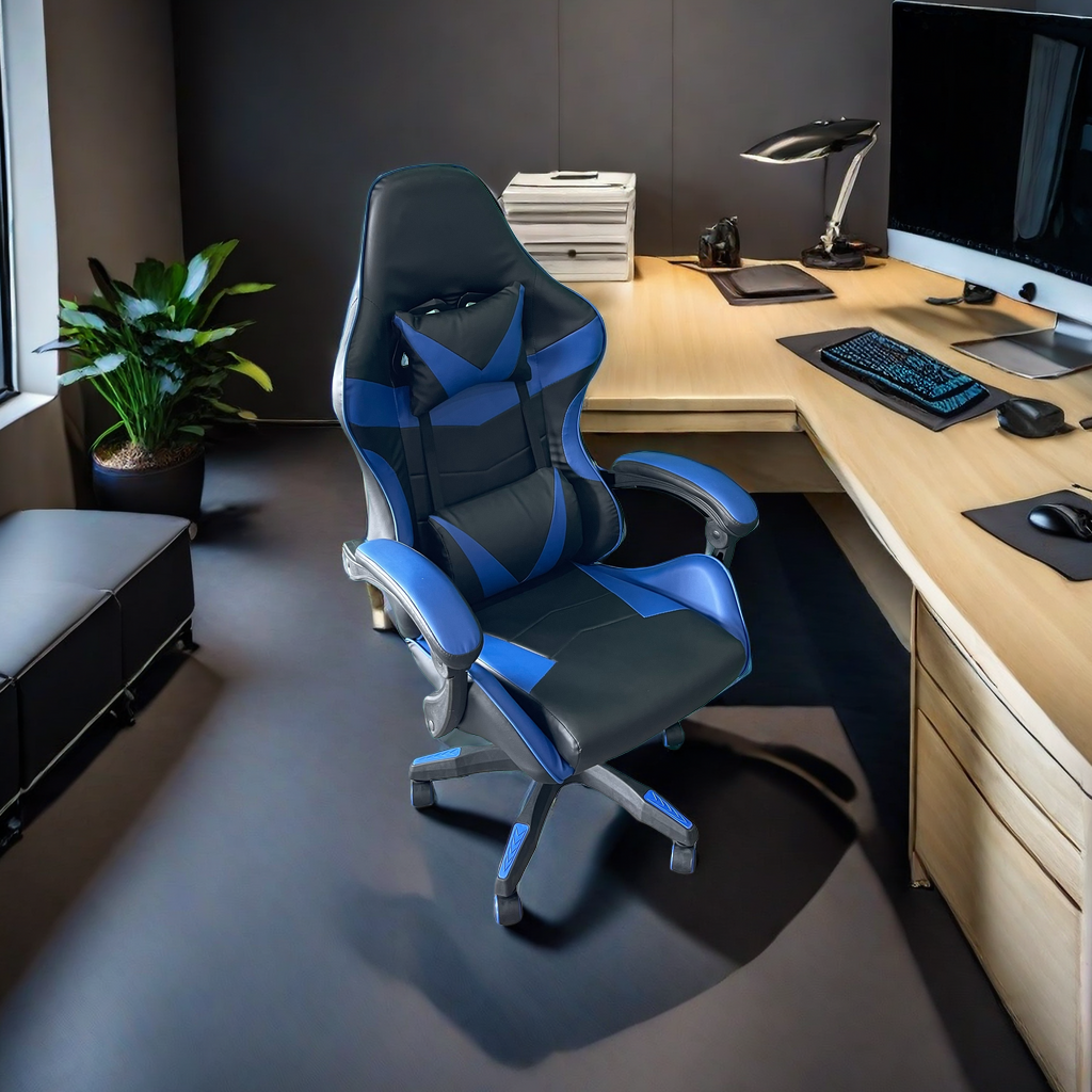 Ergonomic racing-style chair with headrest and lumbar support, adjustable features for office, gaming, or home use; ideal for wholesalers and businesses purchasing directly from Chinese manufacturers.