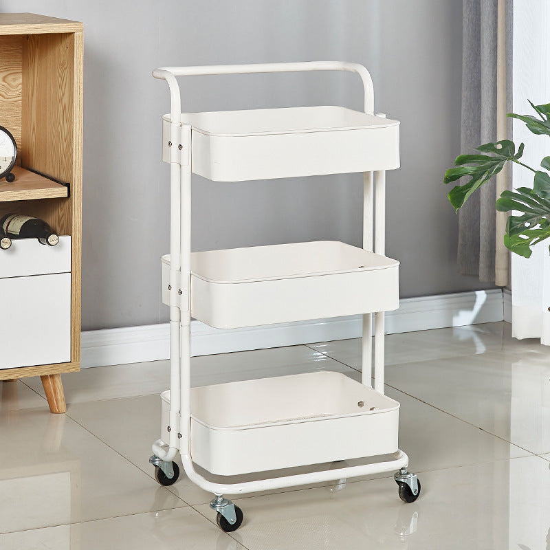 Three-tier rolling storage cart with smooth casters, ideal for organizing items in homes, offices, or studios. Suitable for bulk wholesale buyers from China.