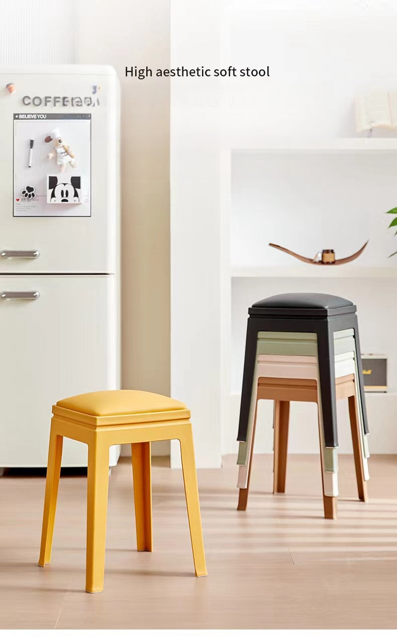 Stackable soft stools for modern kitchens and living spaces; ideal for wholesale and bulk orders directly from China