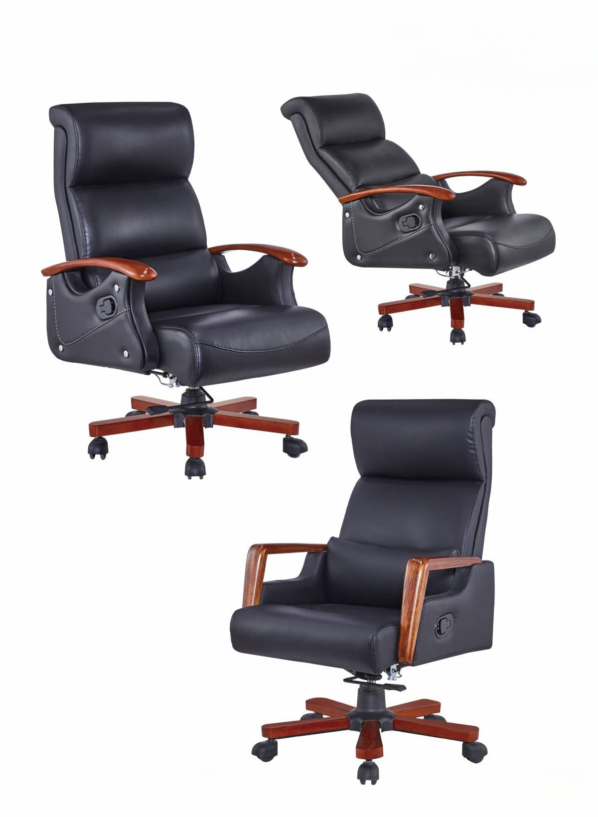 Ergonomic executive leather office chairs with adjustable armrests and swivel base, ideal for use in professional workspaces or home offices, sourced in bulk directly from a Chinese supplier.