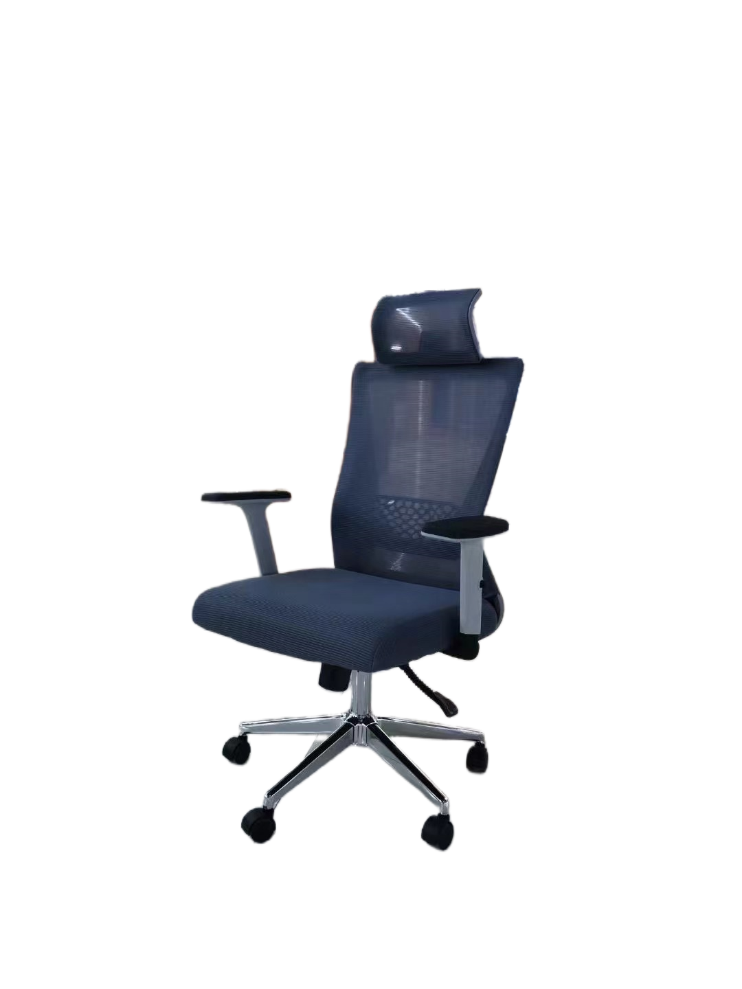 Ergonomic office chair with high back mesh, adjustable lumbar support, 3D armrests, and headrest; ideal for long work hours in home offices or corporate environments, directly available for wholesale from China.