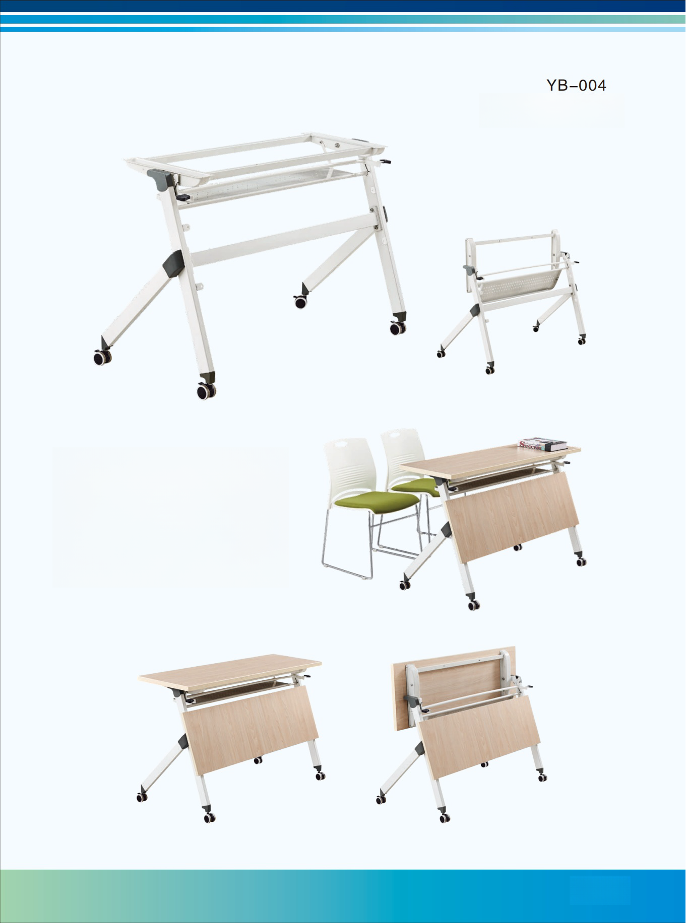 Foldable Office and School Desk with Mobile Caster Wheels - Ideal for Conference Rooms, Training Spaces, and Collaborative Workspaces - Bulk Wholesale from China - Model YB-004