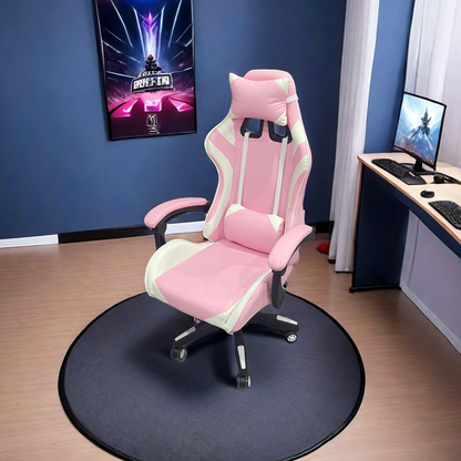 Ergonomic gaming chair with headrest and lumbar support, featuring a sleek design for comfortable, long gaming or office sessions. Ideal for global wholesale orders directly from China. Suitable for home offices and gaming setups with adjustable height and reclining functions.