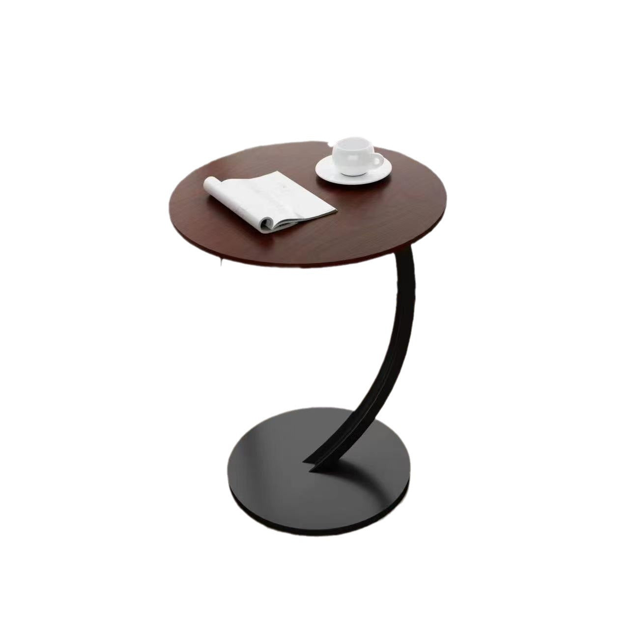 Round accent table with a curved base, suitable for living rooms, offices, and lounge areas. Ideal for bulk purchasing directly from Chinese manufacturers. Perfect for holding drinks, books, or decorative items in compact spaces.