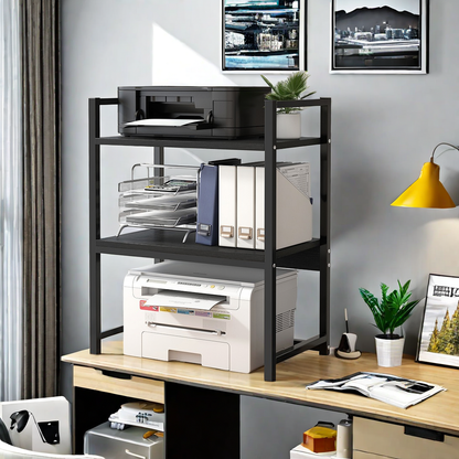 Multi-layer storage rack for home office organization, ideal for holding printers, documents, and files. Features a compact, space-saving design. Wholesale from China for competitive pricing and quality assurance.