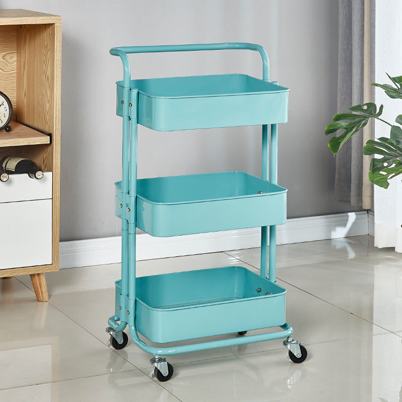 Three-tier rolling storage cart with wheels, ideal for home and office organization, offering easy mobility and practical storage solutions. Excellent for wholesale purchases from China.