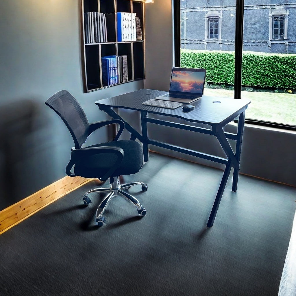 Ergonomic mesh office chair and gaming desk set in a modern home office, ideal for work-from-home or gaming setups, available for direct wholesale from China.