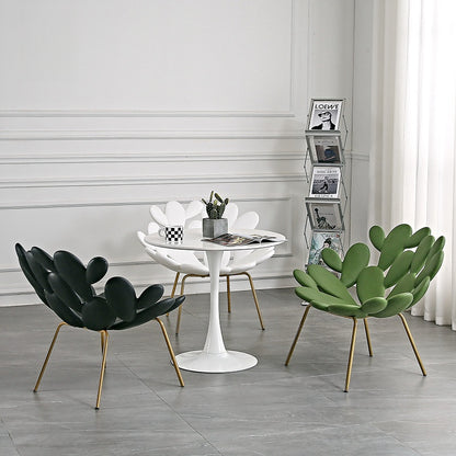 Modern petal-inspired lounge chairs arranged around a small table, suitable for living rooms, hotel lounges, or conference rooms. Ideal for wholesale purchasing directly from China with customization options. Perfect for creative and stylish interior settings.