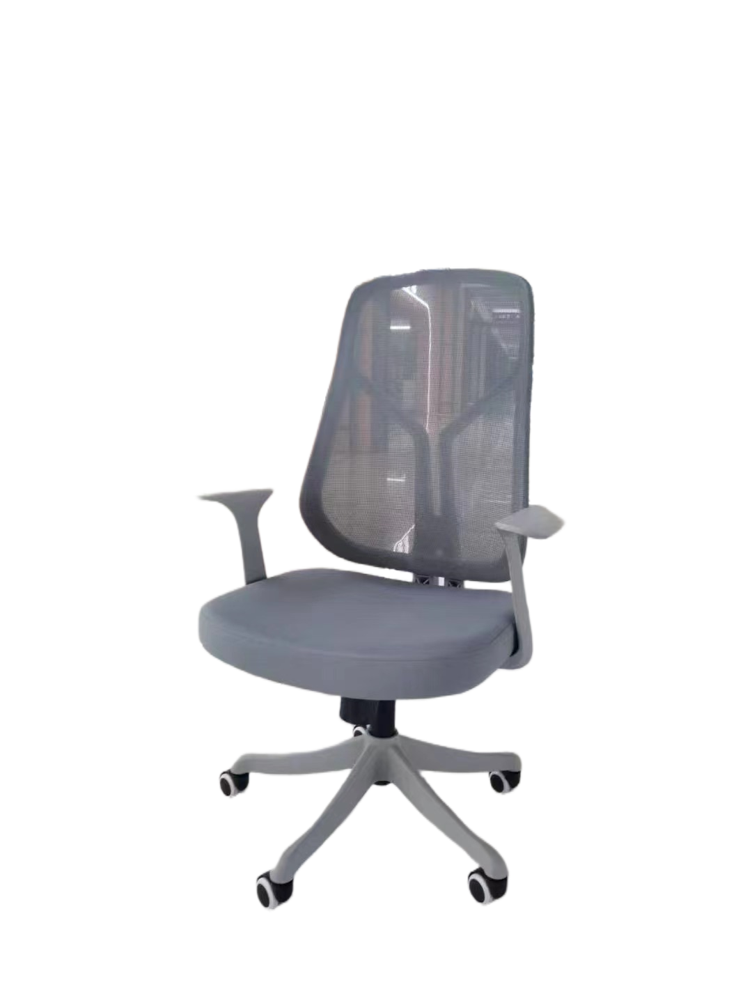 Ergonomic mesh office chair on display in a modern showroom, ideal for office or home use, suitable for bulk furniture orders directly from China.