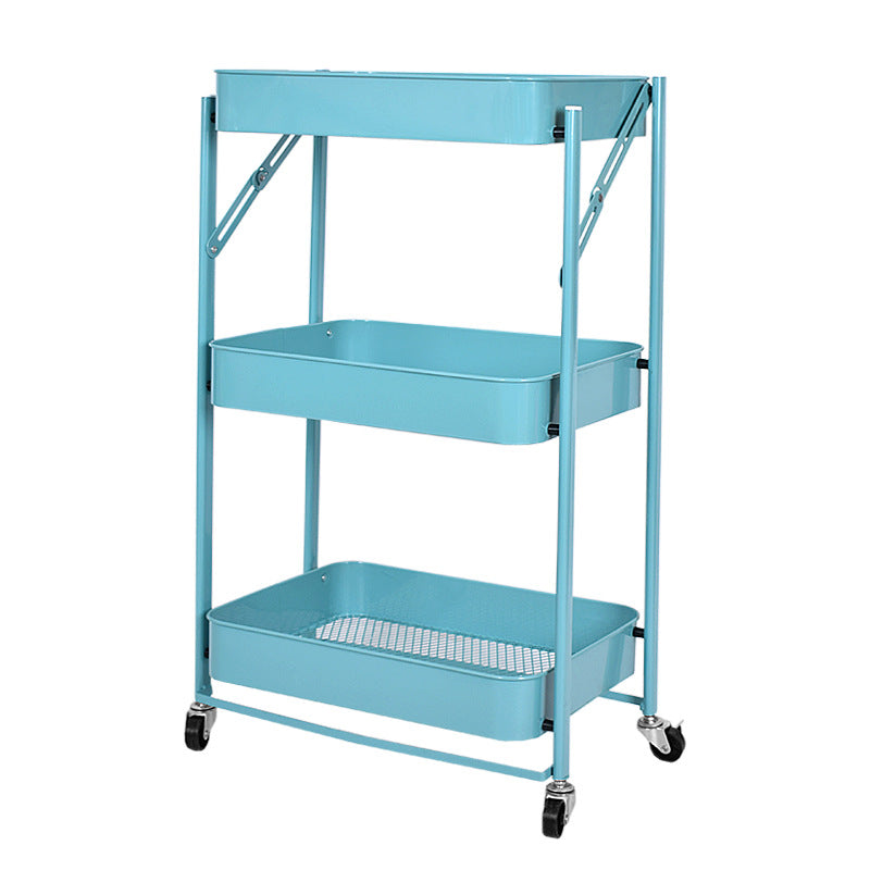 Mobile storage cart with multiple shelves and smooth caster wheels for easy mobility, ideal for kitchens, bathrooms, home offices, and retail spaces. Designed for efficient organization and foldable for space-saving storage. Bulk orders available for wholesale directly from Chinese manufacturers.