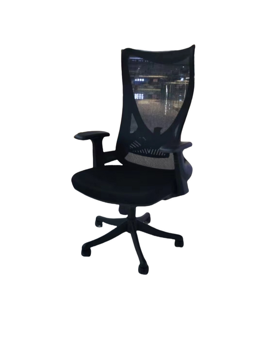 Ergonomic office chair with mesh back, adjustable armrests, and lumbar support for workstation or office use, suitable for bulk wholesale from China.