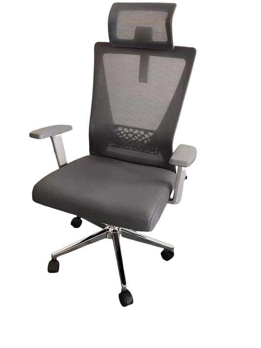 Ergonomic high-back mesh office chair with adjustable armrests and headrest, offering lumbar support and swivel wheels. Ideal for home offices, workspaces, and professional settings. Great for bulk purchase directly from China.