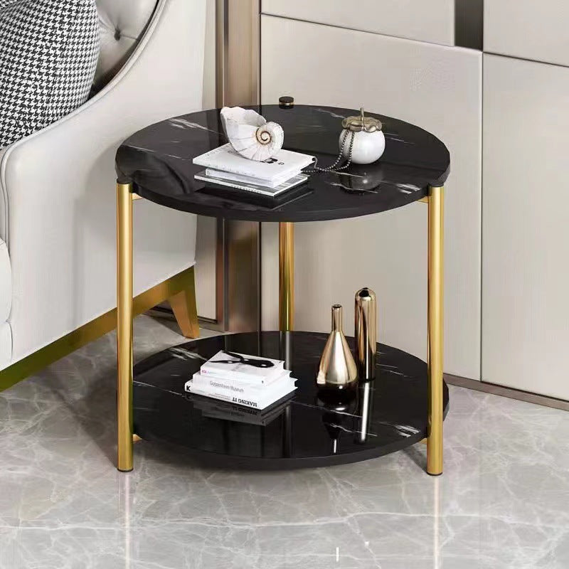 Round double-shelf side table, ideal for living rooms, offices, or lounges, stylish and versatile with direct wholesale options from China. Perfect for buyers seeking bulk furniture sourcing.