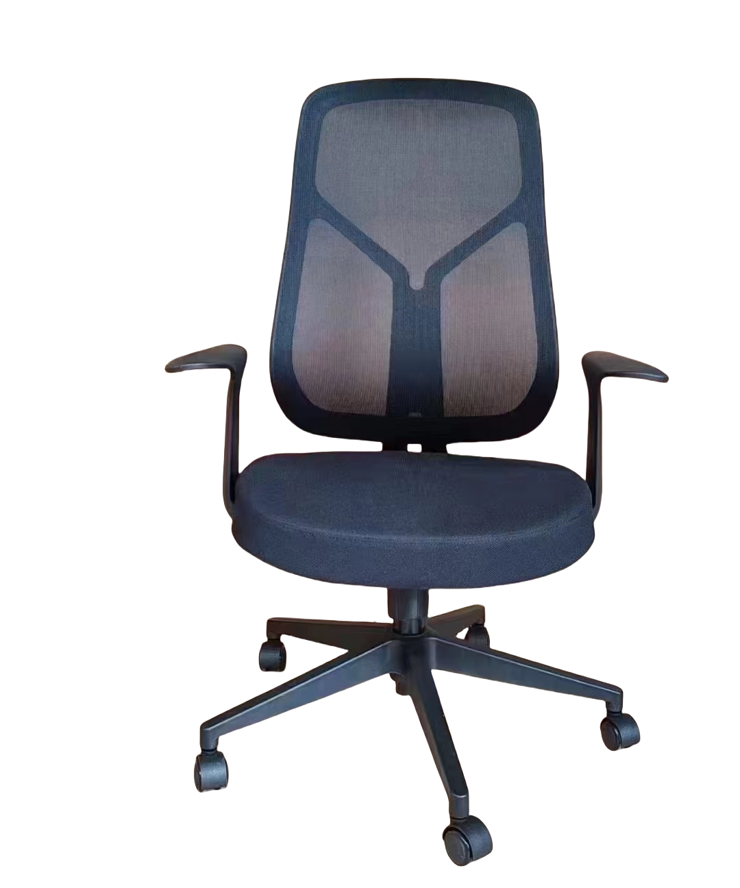 Ergonomic mesh office chair with high backrest and swivel base, ideal for home office or conference room settings, available for bulk purchase from China at competitive prices.