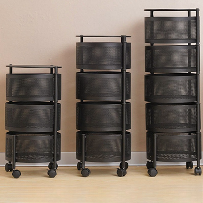 Rotating multi-tier storage shelves on wheels suitable for kitchens, living rooms, and offices. Ideal for wholesale buyers seeking space-saving solutions directly from China.