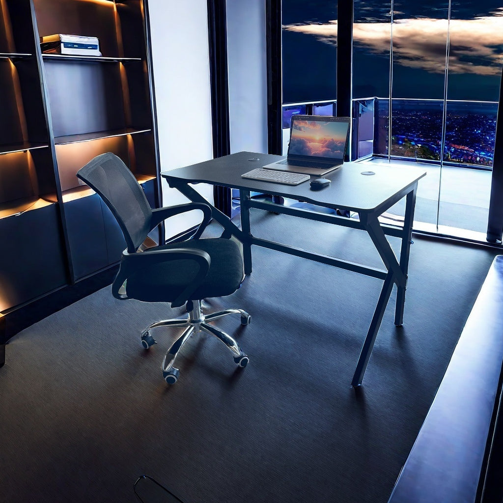 Ergonomic office desk and breathable mesh chair in a modern home workspace, ideal for work-from-home setups and gaming. Available for bulk orders directly from China manufacturers.