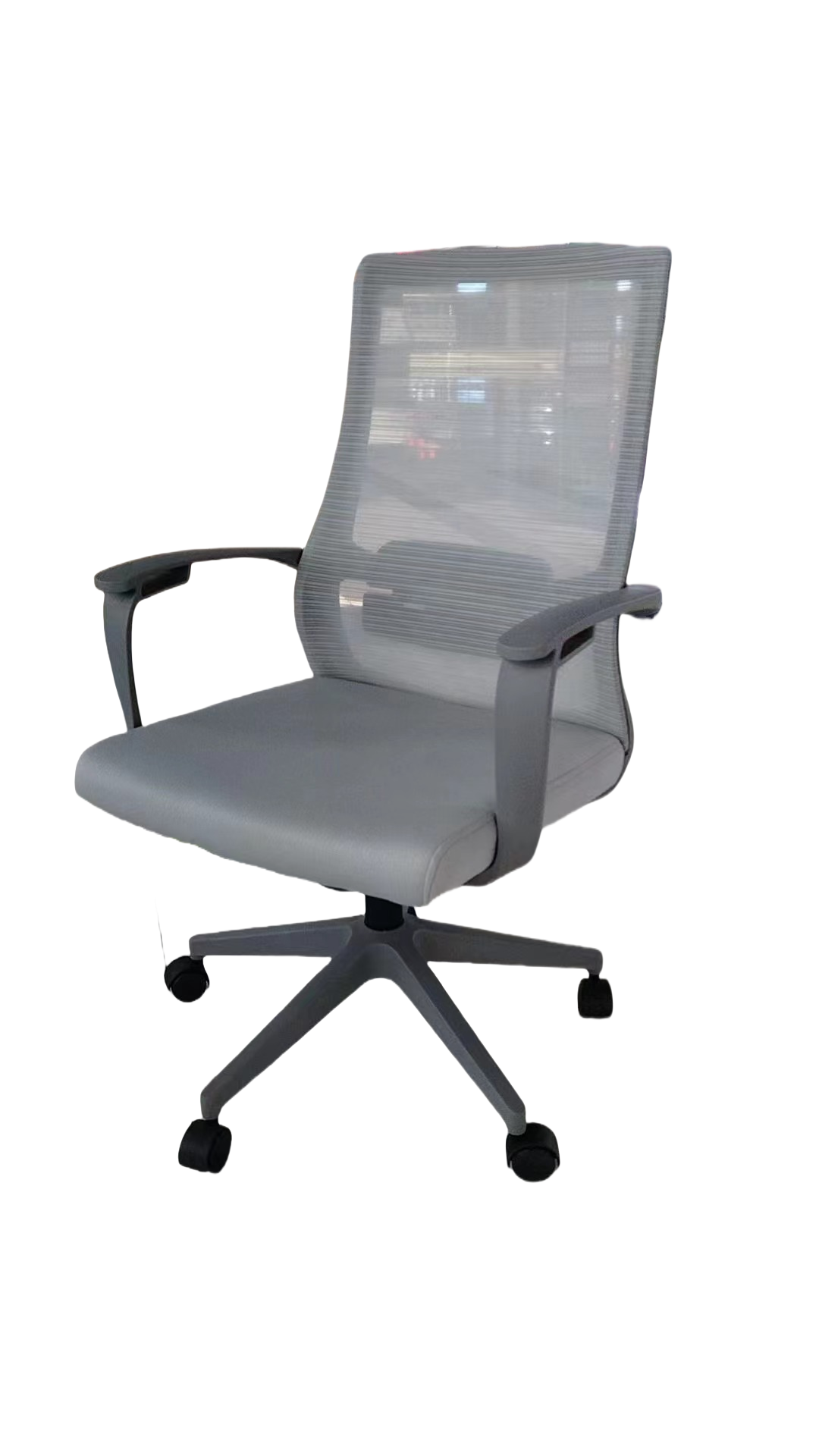 Ergonomic high-back mesh office chair with adjustable lumbar support, ideal for offices, meeting rooms, and co-working spaces. Wholesale from Chinese manufacturer suitable for bulk buyers.