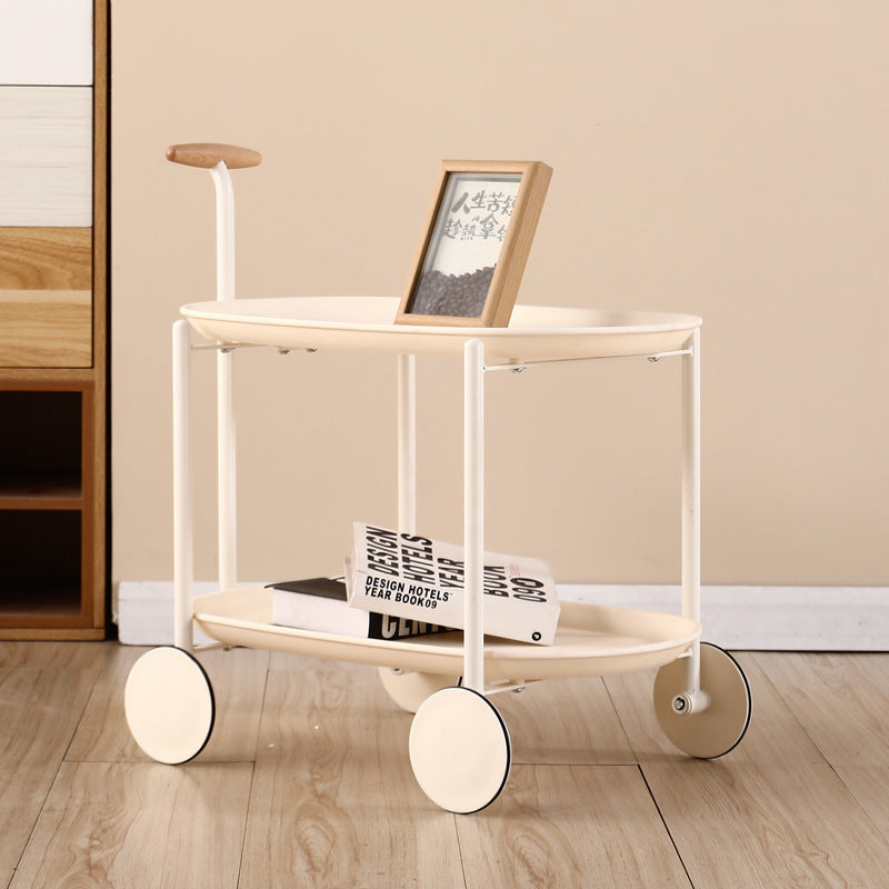 Movable storage cart with two tiers and sturdy wheels, ideal for living rooms, offices, and creative spaces, offering practical storage or display solutions. Suitable for wholesale directly from China for larger orders and commercial projects.