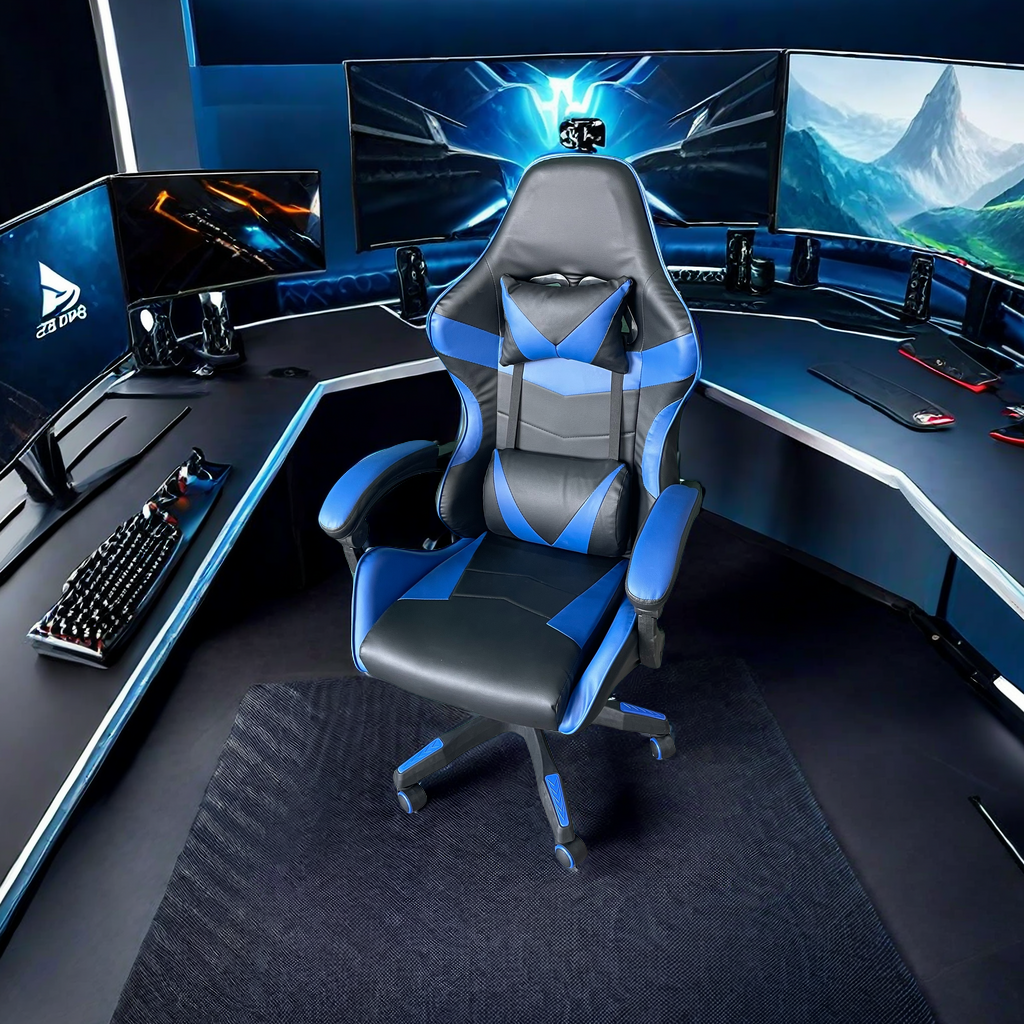 Ergonomic gaming chair with headrest and lumbar support, designed for comfort and long sessions. Ideal for office setups, gaming rooms, or home workspaces. Great option for bulk orders and resellers directly from Chinese manufacturers.