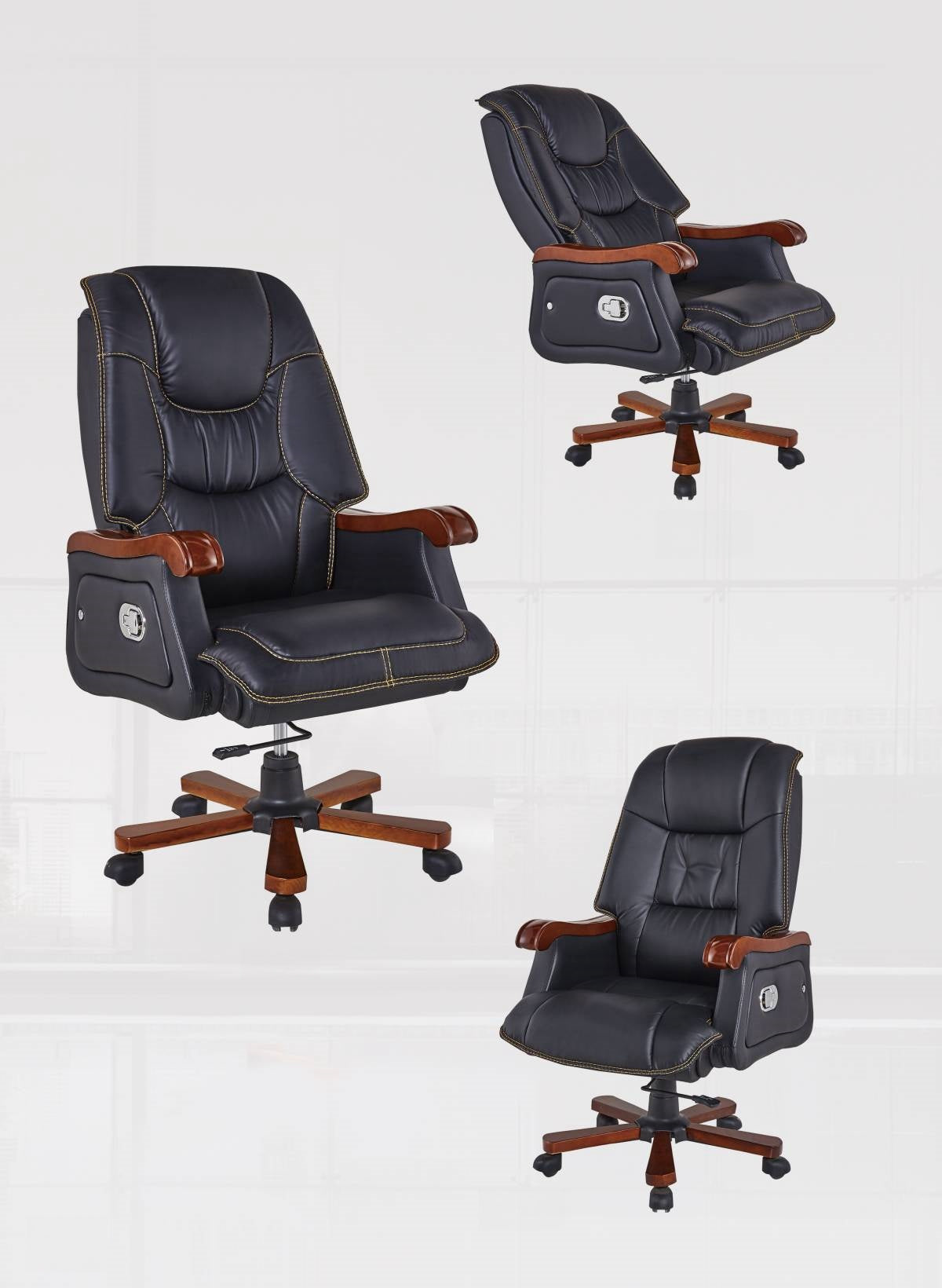 High-back leather office chairs with adjustable armrests and ergonomic design, ideal for executive desks and professional workspaces. Wholesale options available directly from China for bulk buyers.