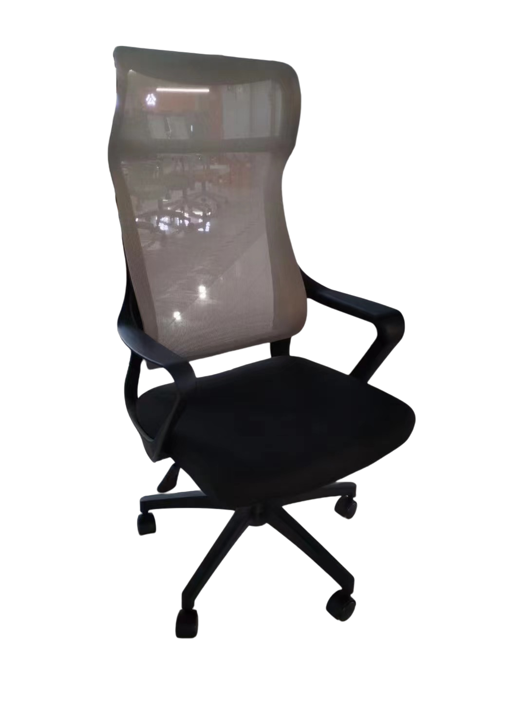 Ergonomic high-back mesh office chair with adjustable lumbar support and swivel wheels, ideal for office spaces and home offices. Direct wholesale from China for bulk orders.