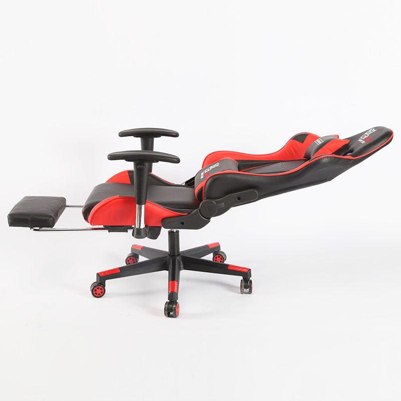 Ergonomic reclining gaming chair with headrest, lumbar support, 360° swivel base, and removable footrest, ideal for office or gaming setups, available for direct bulk orders from China.