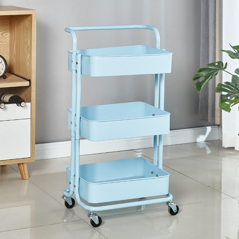 Multi-purpose storage cart with three spacious tiers and smooth-rolling casters, ideal for organizing items in kitchens, offices, living rooms, or garages; a practical, customizable solution for bulk wholesale sourcing from China.