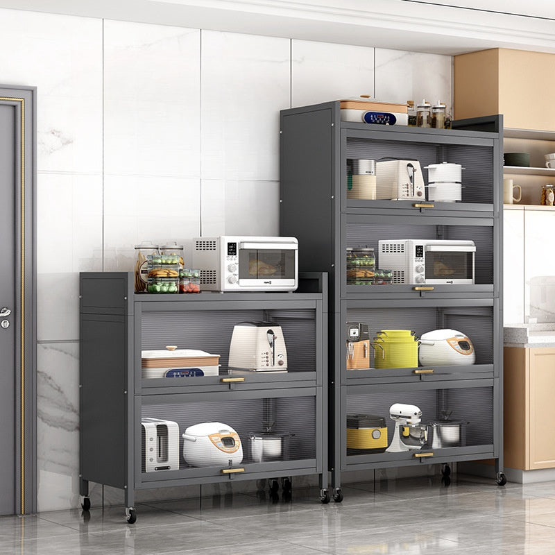 Kitchen storage racks for organizing appliances, dishes, and kitchenware in home kitchens or commercial spaces. Features include microwave shelves and appliance organizers suitable for countertops or standing placement. Perfect for wholesale buyers from China seeking bulk orders