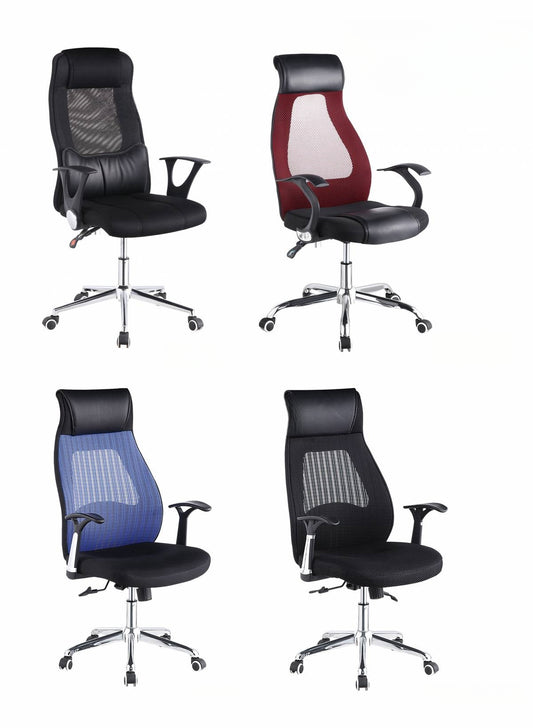 Ergonomic office chairs with mesh and leather backrests, adjustable armrests, and lumbar support, suitable for offices, home workstations, and commercial environments. Wholesale options available directly from a Chinese manufacturer.