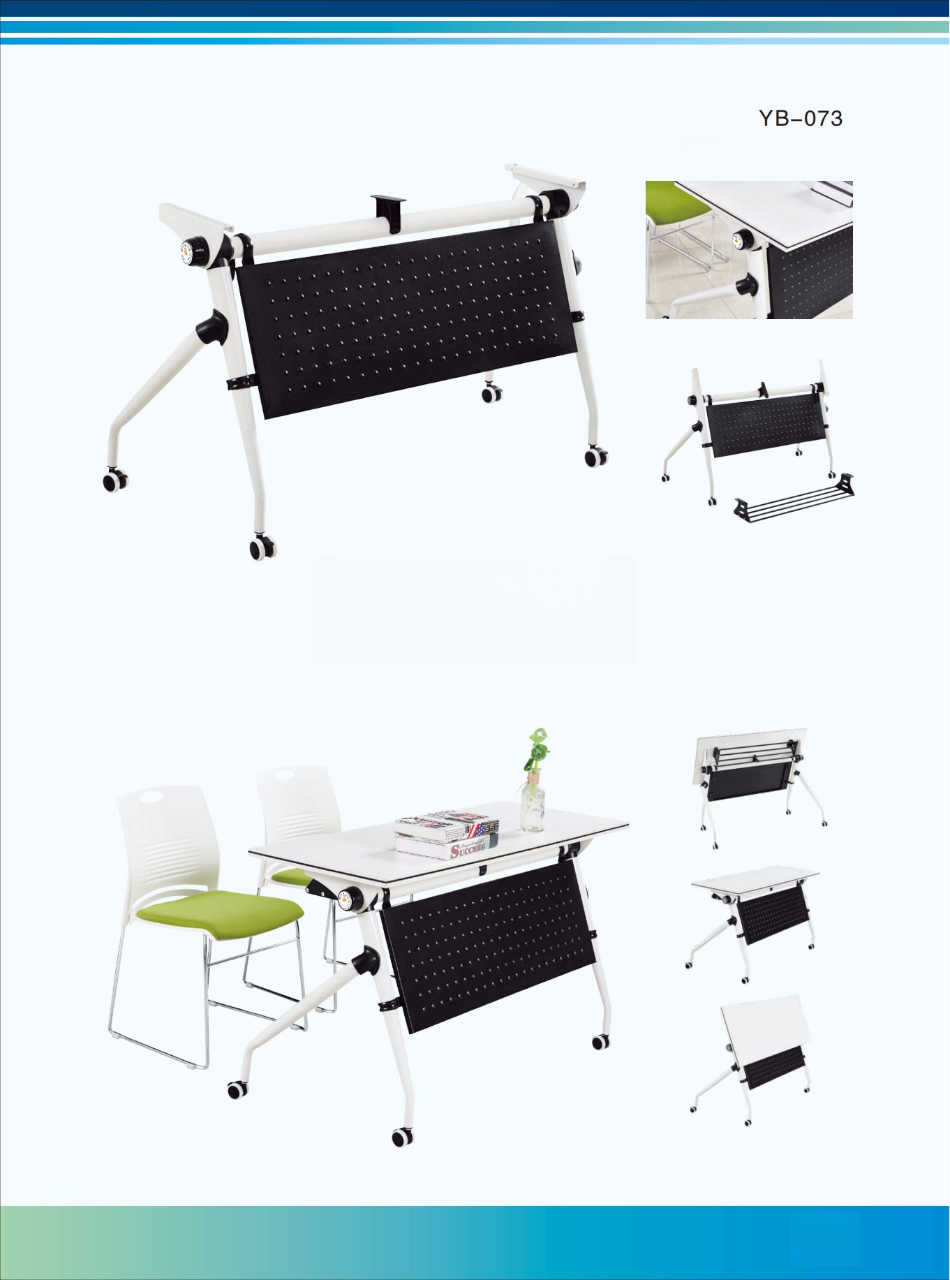 Modular Flip Top Mobile Conference and Training Table, Folding Meeting Room Desk with Lockable Wheels - Ideal for Offices, Schools, and Flexible Workspaces, Sourced from China - Model YB-073