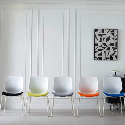 Rows of modern stackable chairs in a minimalistic room setting; perfect for dining, office spaces, or events; ideal for bulk orders directly from a trusted Chinese manufacturer.