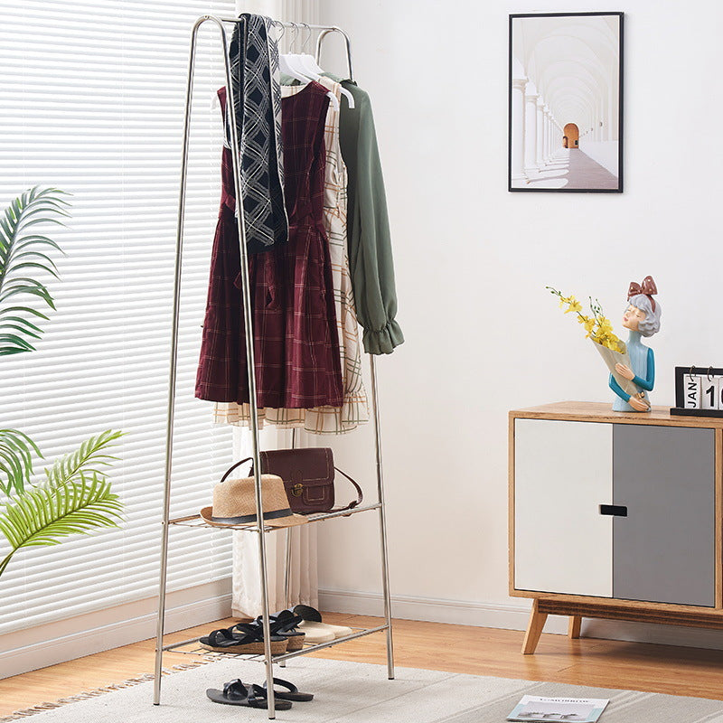 Clothing rack with hanging garments, shelf for shoes and bags, suitable for bedroom or entryway organization, ideal for bulk purchases from China’s source factories, enhancing modern interiors.