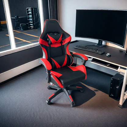 Ergonomic gaming chair with headrest and lumbar support, ideal for office or home use. Features adjustable reclining, 360° swivel, and is suitable for wholesale orders directly from China suppliers.