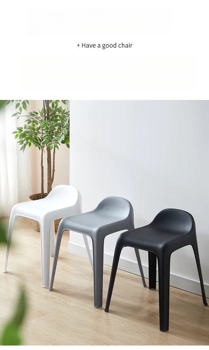 Three modern stackable dining chairs displayed in a contemporary indoor setting, ideal for offices, cafes, restaurants, or homes. Wholesale opportunities are available for buyers looking to source furniture directly from China.