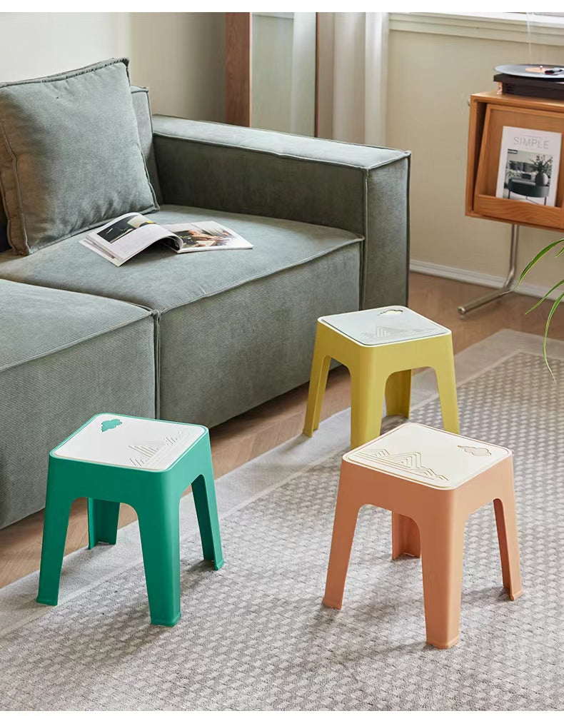 Stackable multifunctional stools for living rooms or commercial spaces, ideal for wholesale buyers directly from China. Easy to store and versatile for various settings.