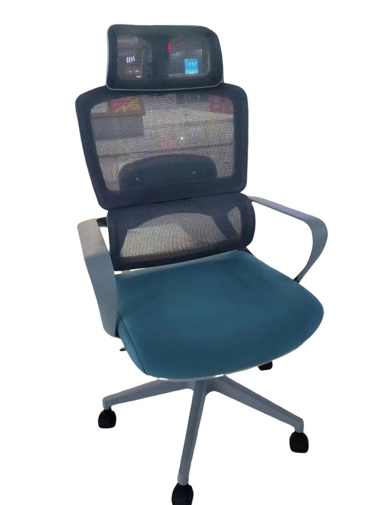 Ergonomic office chair with adjustable mesh back, lumbar support, headrest, 360-degree swivel base, and rolling wheels for office, home, or business use. Ideal for bulk purchases and customizable directly from Chinese manufacturers.