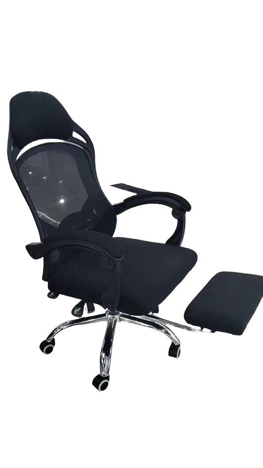 Ergonomic mesh office chair with adjustable footrest, 3D armrests, and swivel base, ideal for offices and home workspaces. Wholesale bulk orders available directly from a Chinese supplier.