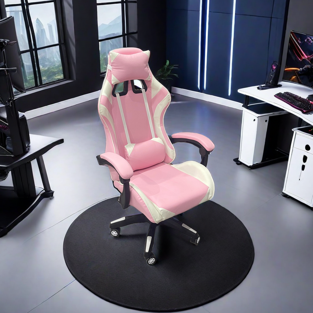 Ergonomic gaming chair with lumbar support and headrest, adjustable height and reclining angle, ideal for office or gaming setups. Wholesale and bulk orders available directly from China.