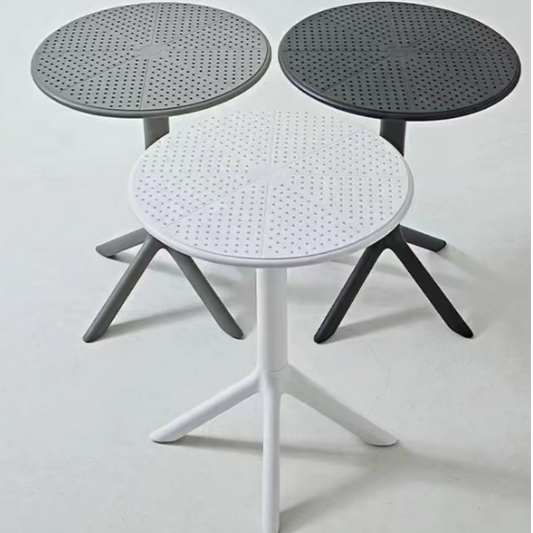 Three modern accent tables with minimalist design, perfect for indoor and outdoor settings like coffee shops, patios, and commercial spaces. Ideal for international buyers sourcing wholesale furniture direct from China.