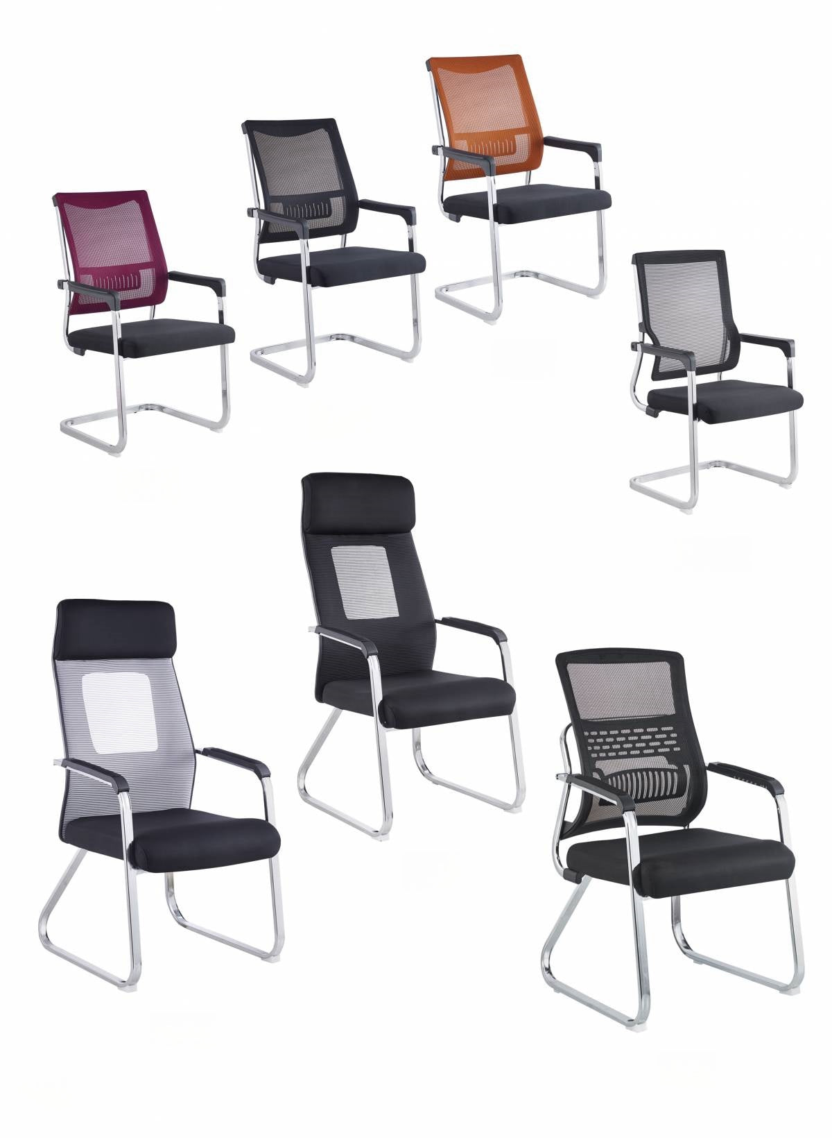 Office and conference chairs with mesh backs and leather options, ideal for meeting rooms and business spaces. Perfect for bulk orders from a Chinese manufacturer at wholesale prices.