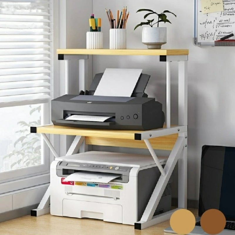 Double-layer office printer stand and organizer shelf, ideal for home office or commercial use. Provides clutter-free storage for printers, small appliances, and office supplies. Directly available for bulk purchasing from China at wholesale rates.